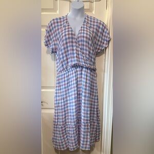 Market & Spruce Purple and Blue Checkered Midi Dress